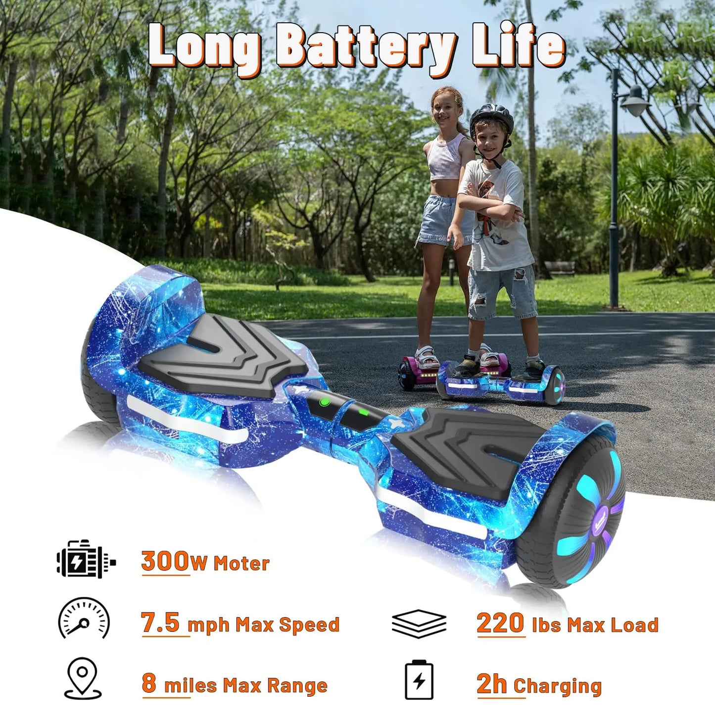 SIMATE Electric Scooter 6.5 inch All Terrain Off Road Hoverboard with Bluetooth Speakers and LED Lights, UL2272 Certified Self Balancing Scooter