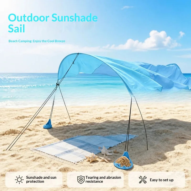 Tool-free Beach Sun Shade Sail Tear-resistant Fabric Sandbag Anchors UV Proof Beach Camping Casual Travelers