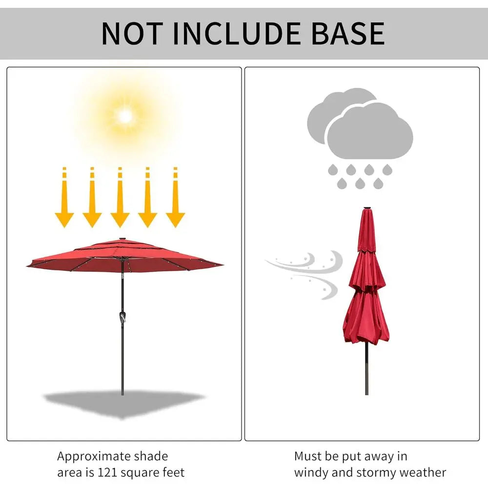 11ft Patio Umbrella with LED Lights - Large Outdoor Umbrella for Market, Poolside, Deck, Garden, and Backyard