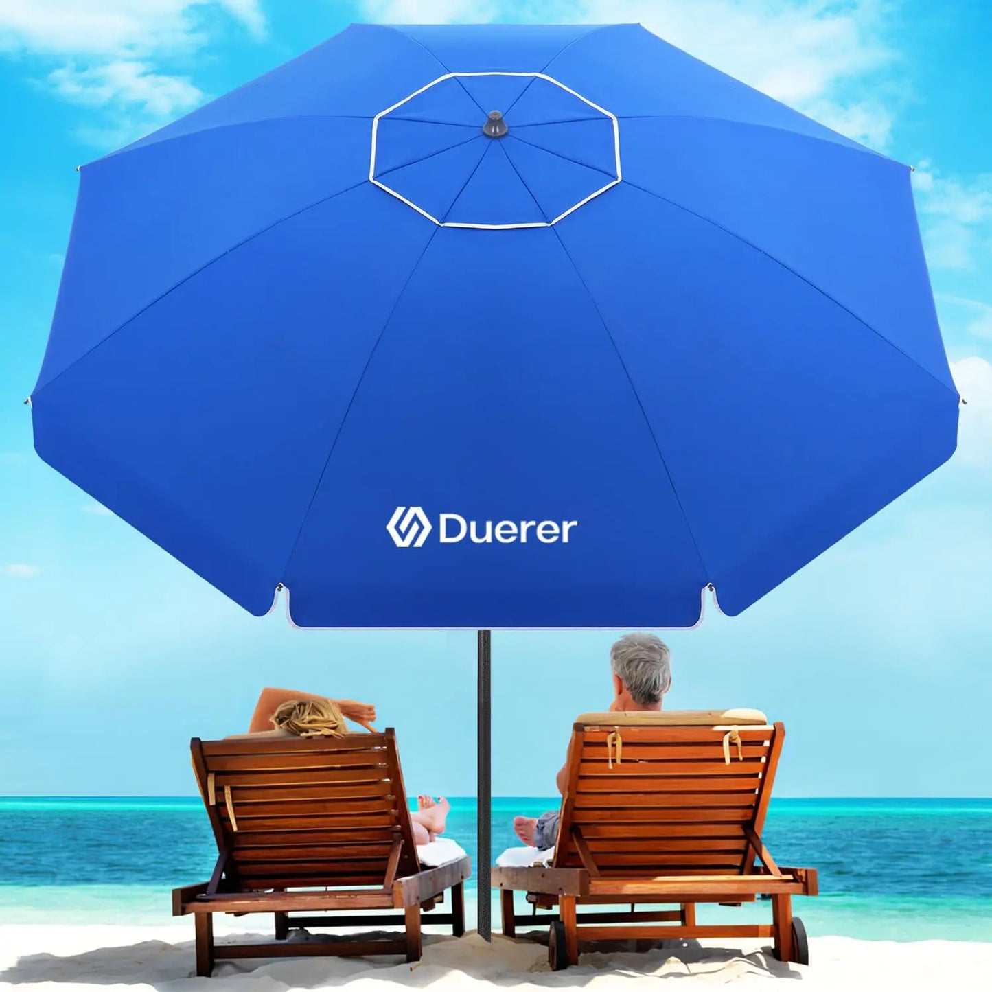 8.5FT Beach Umbrella with Sand Anchor – Heavy Duty Wind Resistant UPF 50+ Sun Shade, Portable with Tilt & Carry Bag for Beach, Sand, Garden, Patio, Pool (Navy Blue)