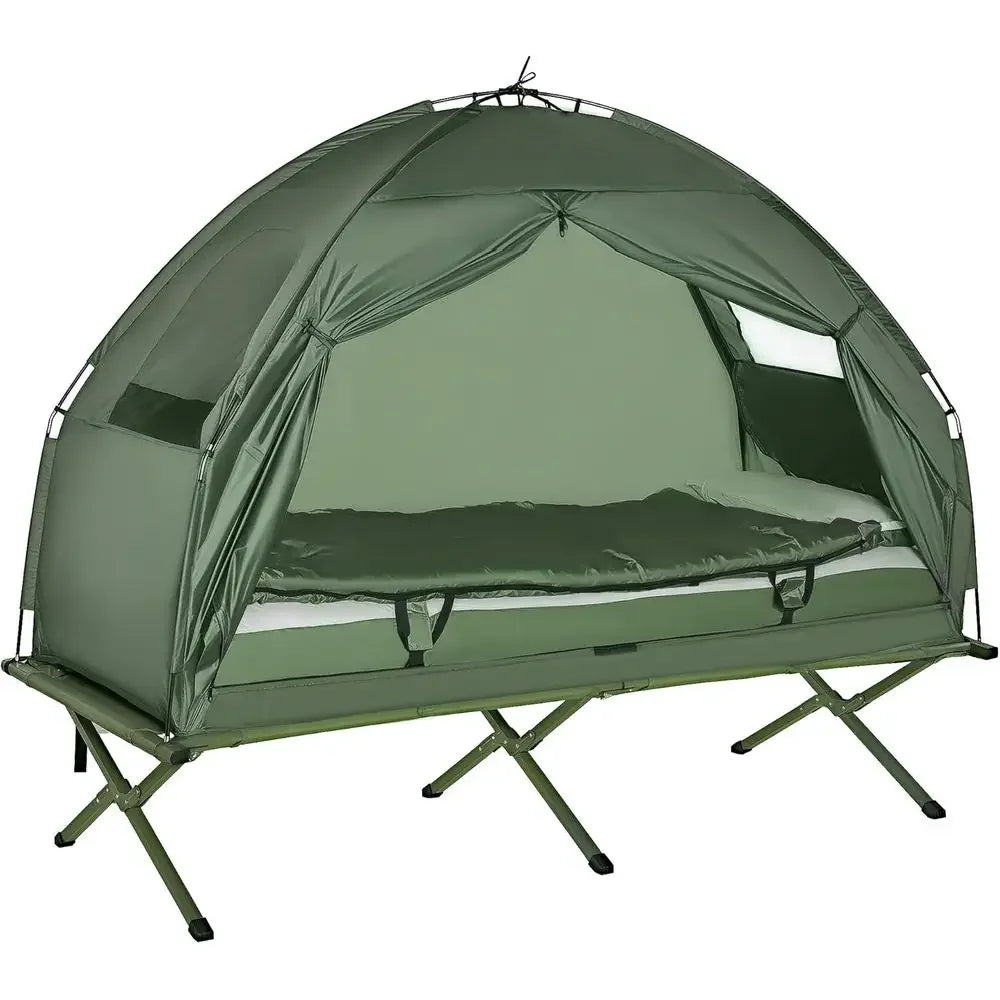6-in-1 Multi-Function Tent Cot with Mattress, Pillow, Sleeping Bag, Bed Cover, and Carrying Bag for Outdoor Adventures