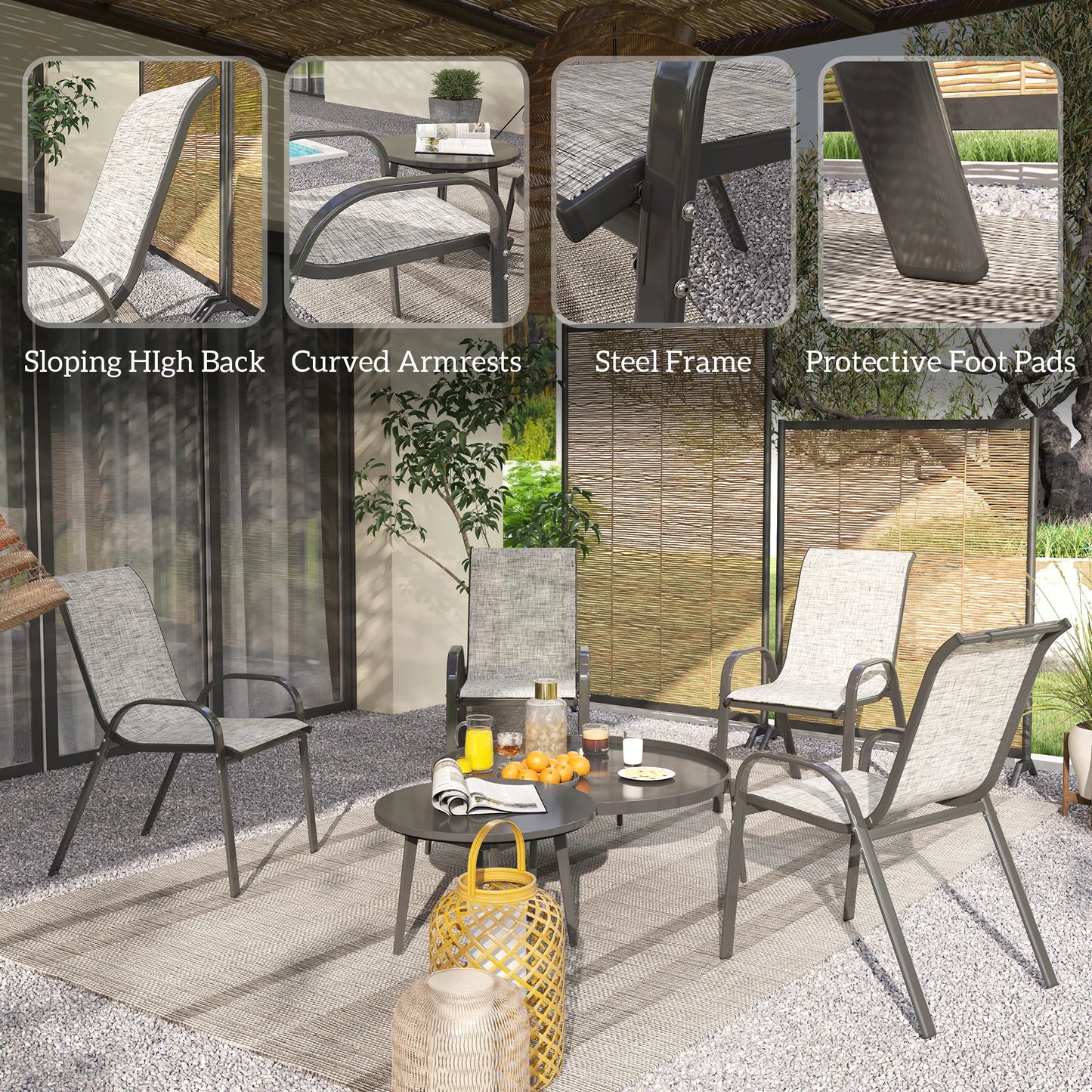 Outsunny Outdoor Stackable Patio Dining Chairs Set