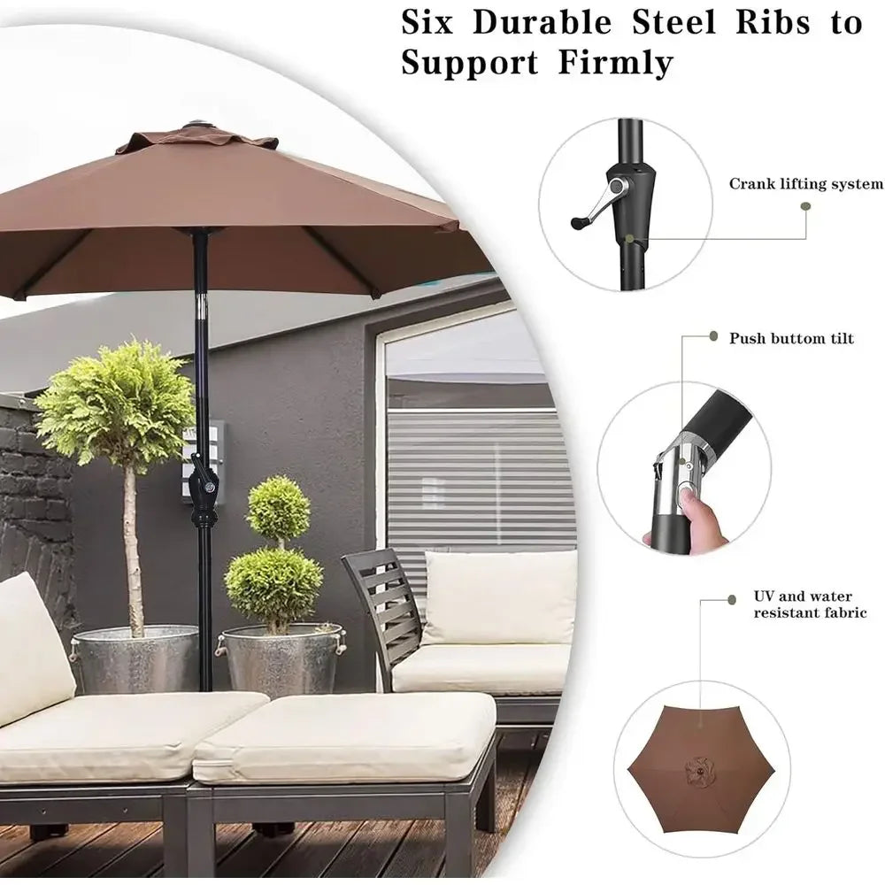 7.5ft Durable Crank Lift Patio Umbrella for Outdoor Lawn, Garden, and Pool Areas