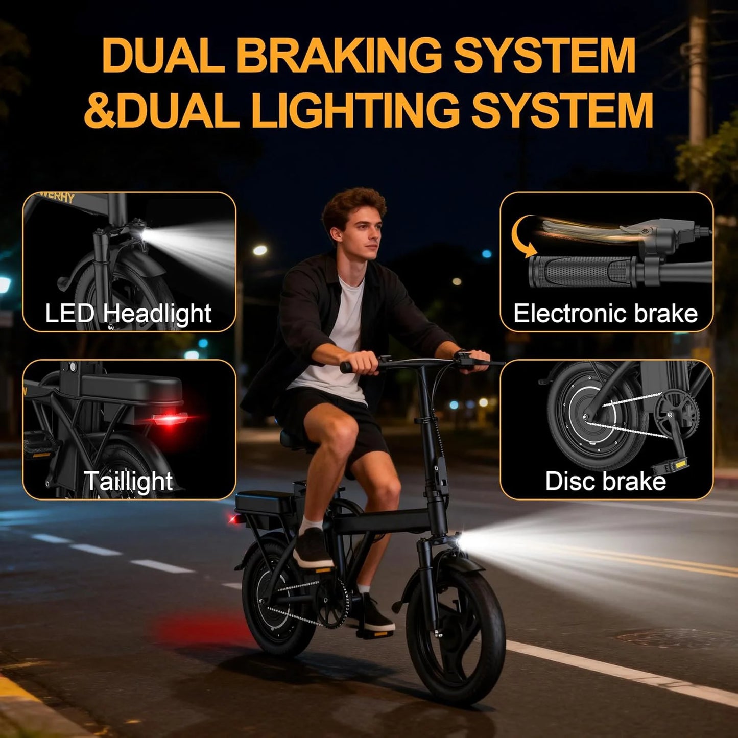 14 inch Foldable Electric Bike for Adults, 500W Motor Ebike, Max 22MPH Speed, 30 Miles Long Range, Dual Brake System, 265lbs Load Capacity Portable MINI Electric Bicycle for City Commuting