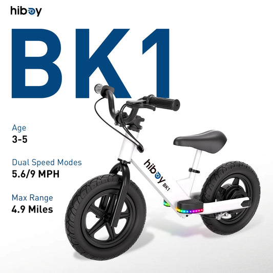 Hiboy BK1 Electric Balance Bike for Kids, 12-Inch Tires, 5.6/9 MPH, Adjustable Seat, Up to 4.9 Miles, Electric Bike for Kids Ages 3–5