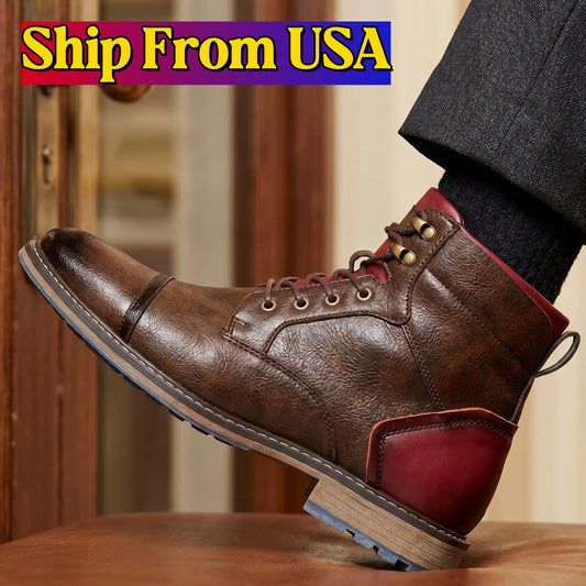 ‌Vintage Outdoor Ankle Boots For Men 2026 Fashion Comfortable Spring Leather Men Boots