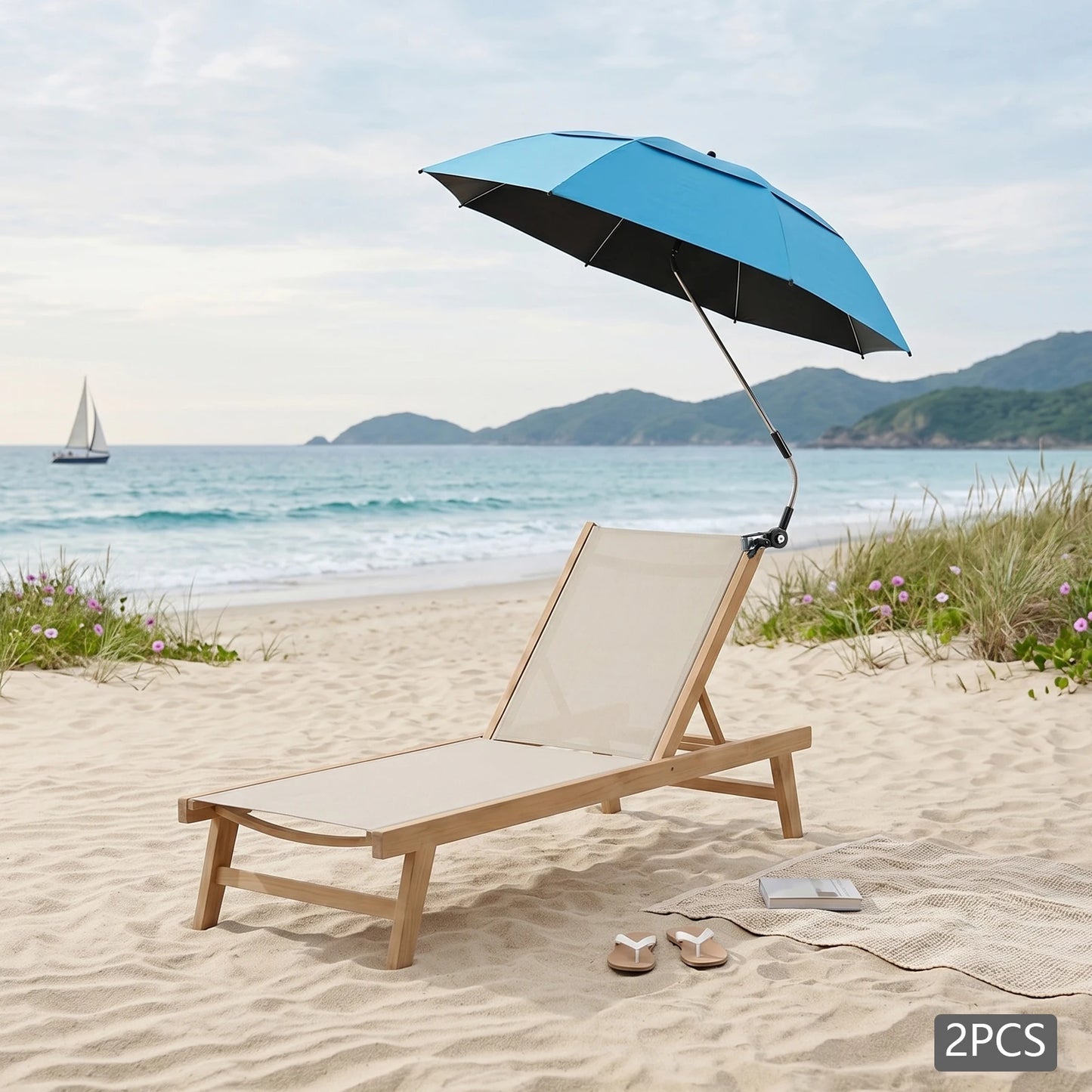 2-Pack Canopy Umbrellas with Clamp, 360° Adjustable Beach Chair Umbrella, 47.2in Arc with 8 Ribs for Wheelchair Patio Golf Cart