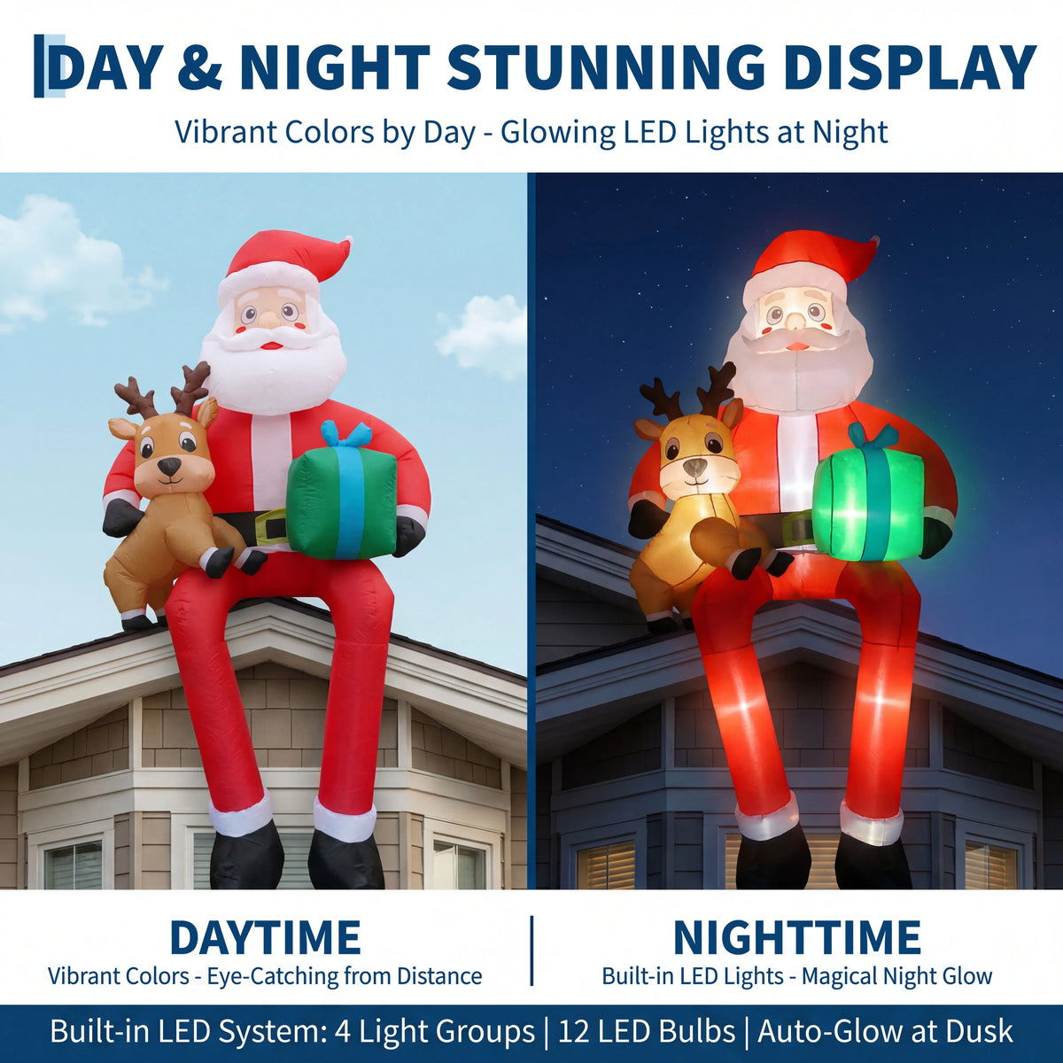 Lighted Christmas Inflatable Santa With Reindeer Outdoor Yard Display