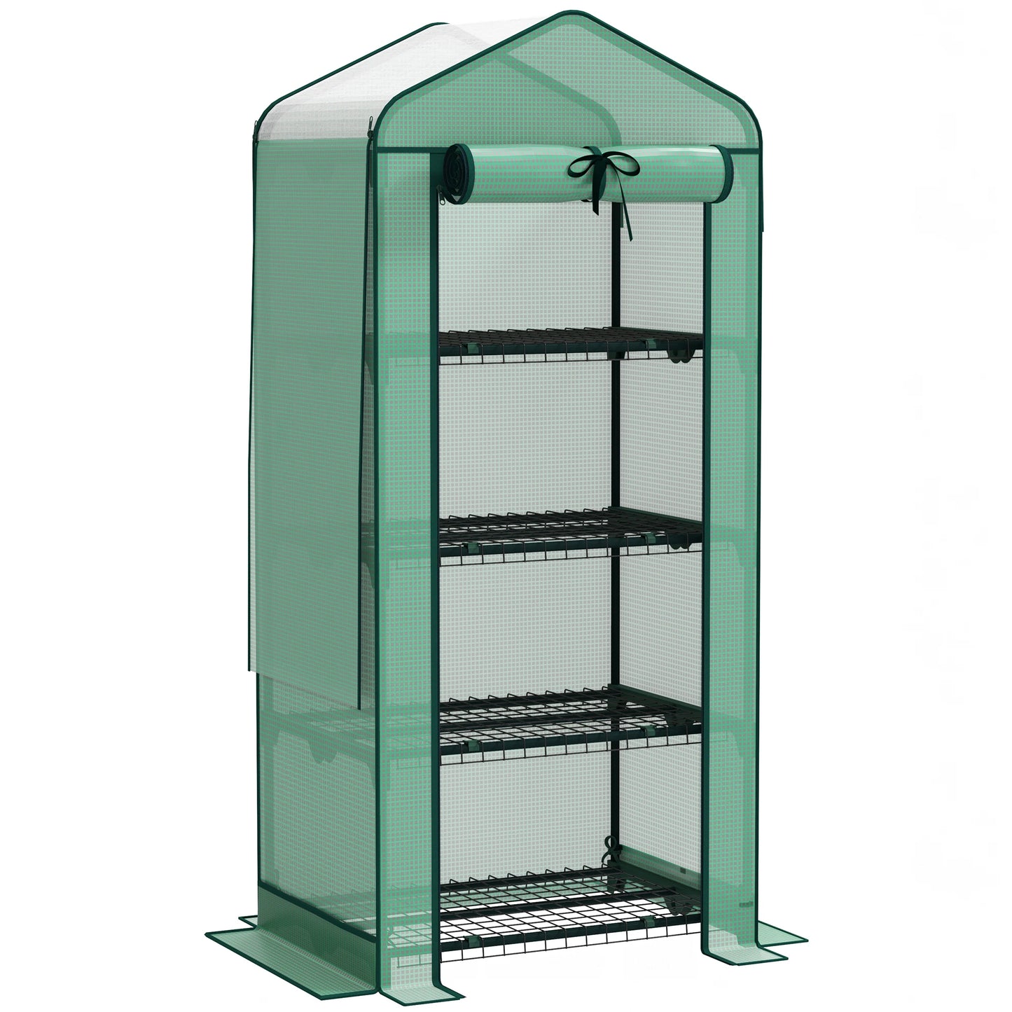 4 Tier Mini Greenhouse w/ Screen Roof, Reinforced PE Cover, Green
