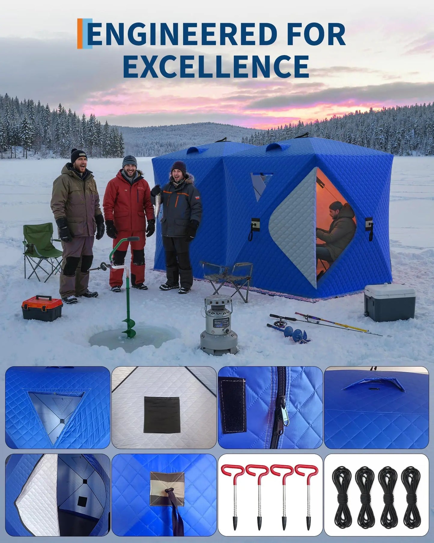 Pop-Up Ice Fishing Tent Hub-Style Shelter For Wind Resistance And Warmth 1-8 Persons Camping Winter Outdoor