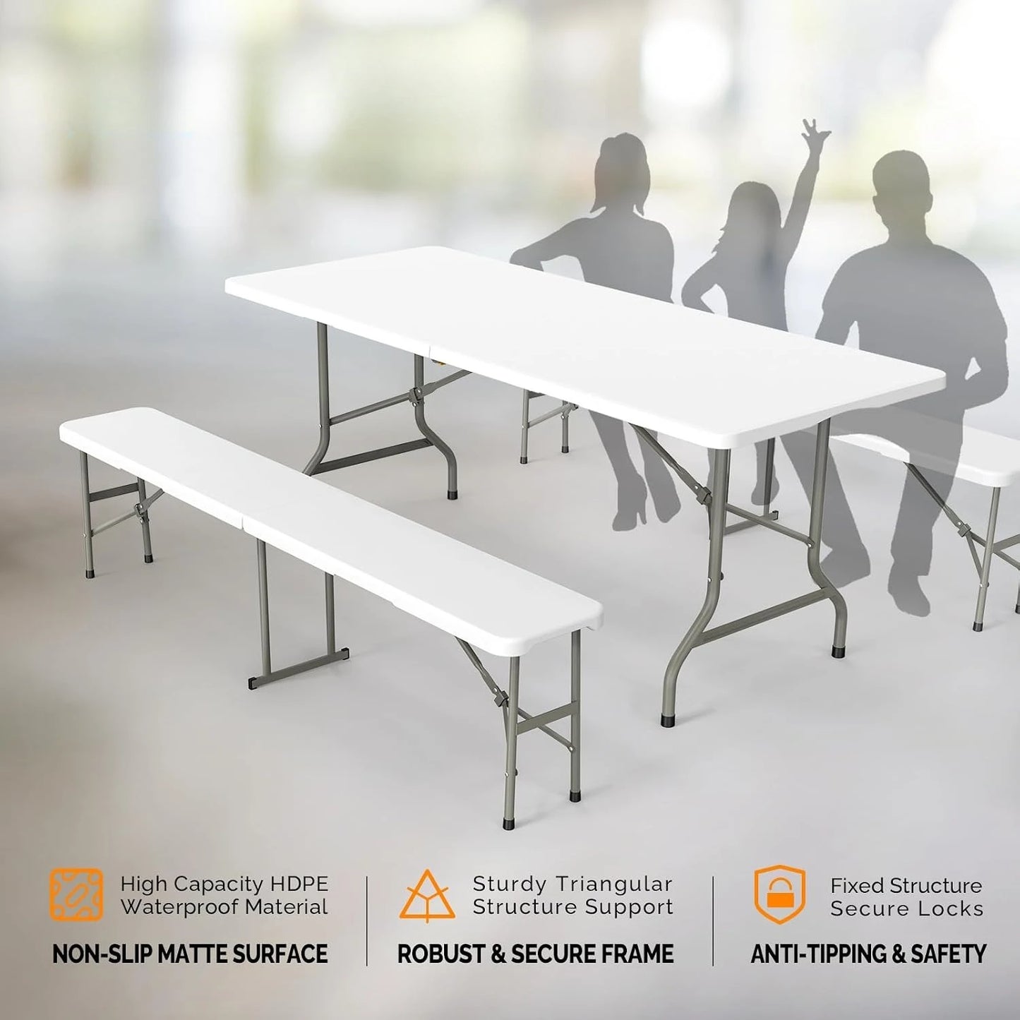 Folding Picnic Table Set With Two Benches Three Piece Portable Outdoor Dining
