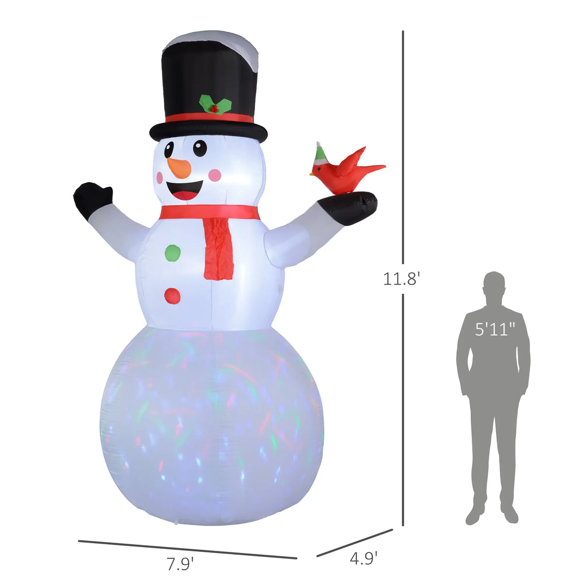 Outsunny Christmas Decorative Inflatable Snowman With Led Lights