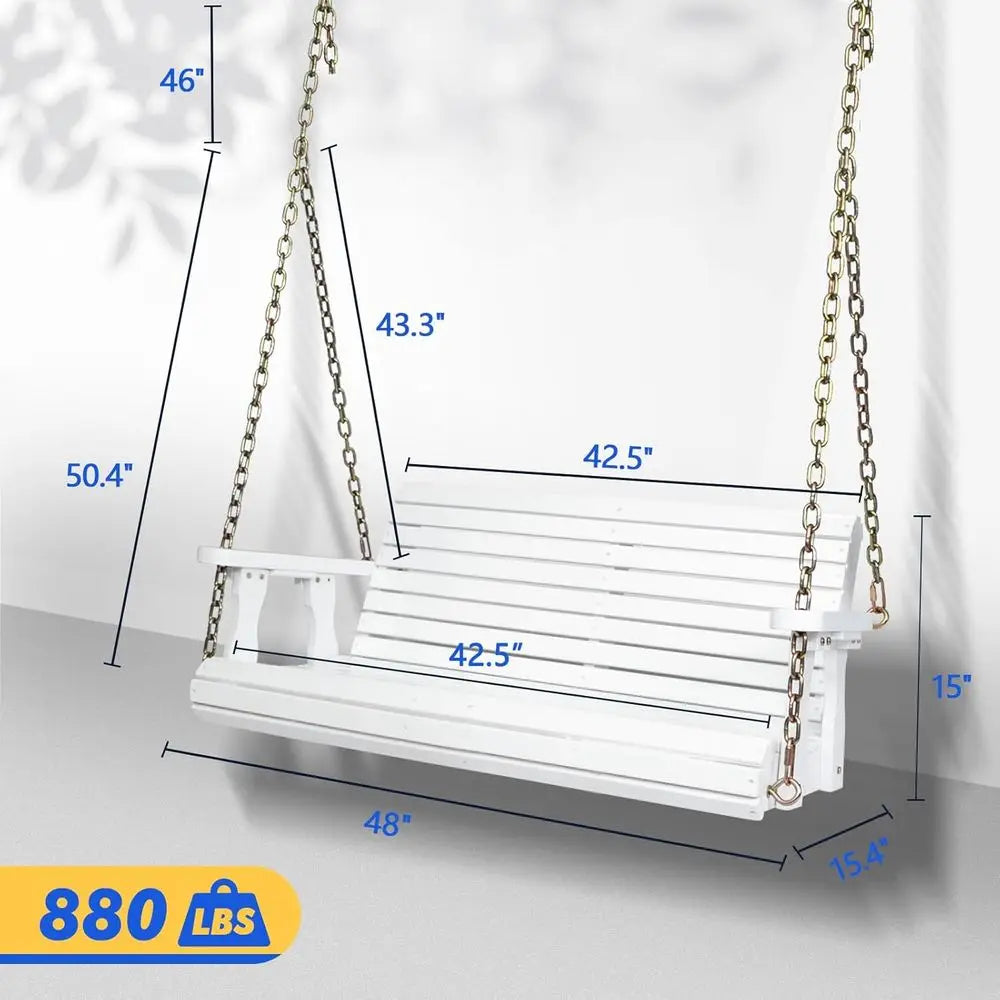 Upgraded Patio Wooden Porch Swing for Courtyard & Garden, Heavy Duty 880 LBS Swing Chair Bench with Hanging Chains for Outdoors