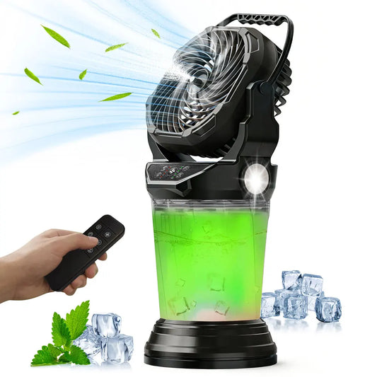 Portable Misting Fan with Large Battery Fan-Rechargeable Outdoor Misting Cooling Fans with 2L Water Tank, RGB Lights, 4 Speeds