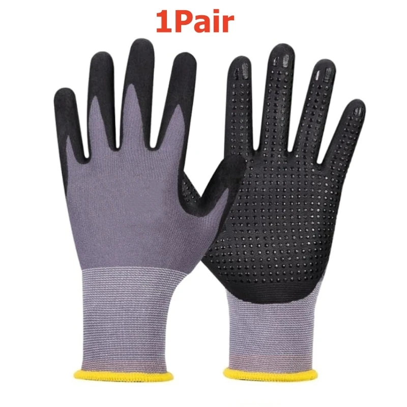 6PCS Work Gloves MicroFoam Nitrile Coated Durable Seamless Knit Safety & Work Gloves with Dot Grip for Men Mechanic Auto Garden