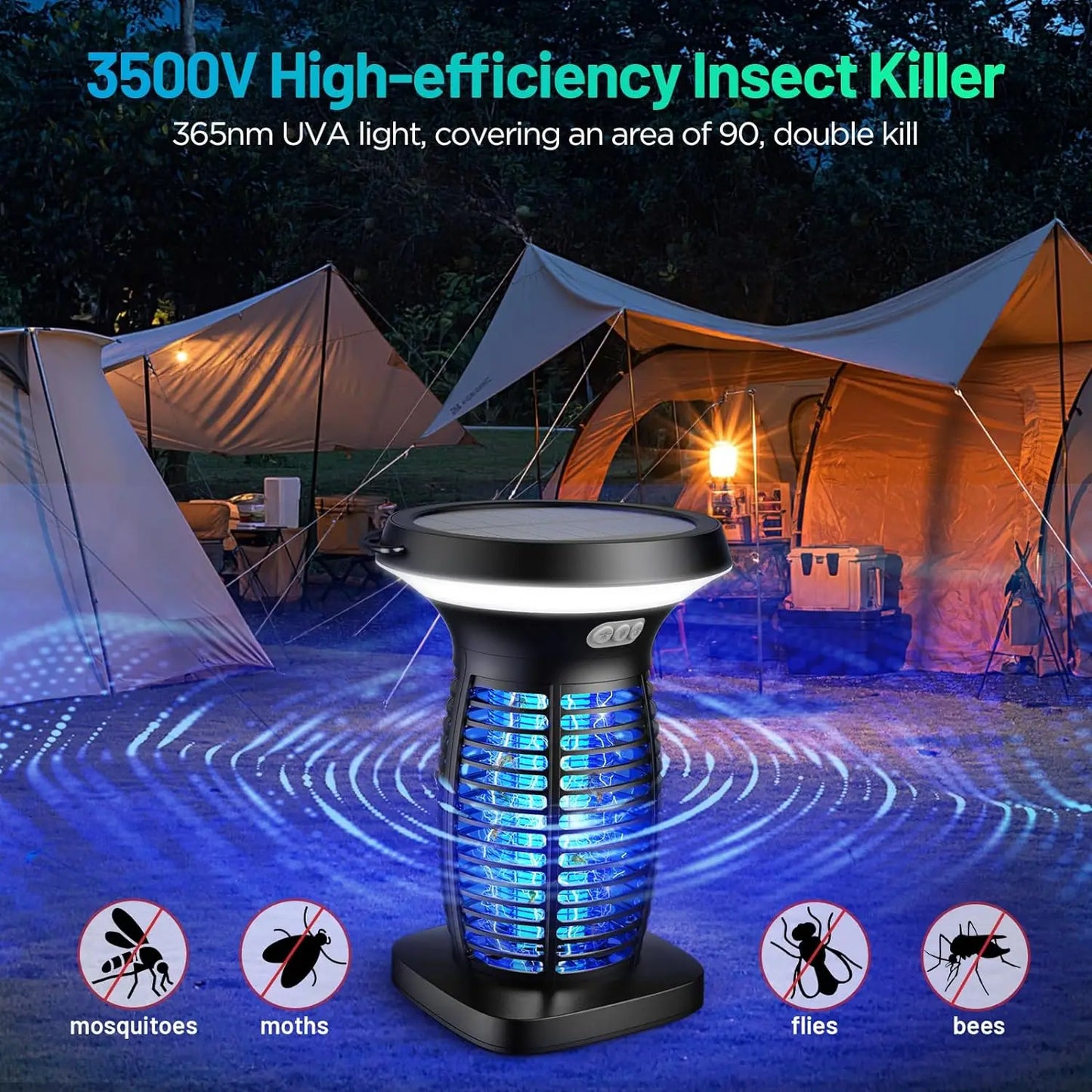 Solar Outdoor Bug Zapper For Mosquitoes Portable Rechargeable