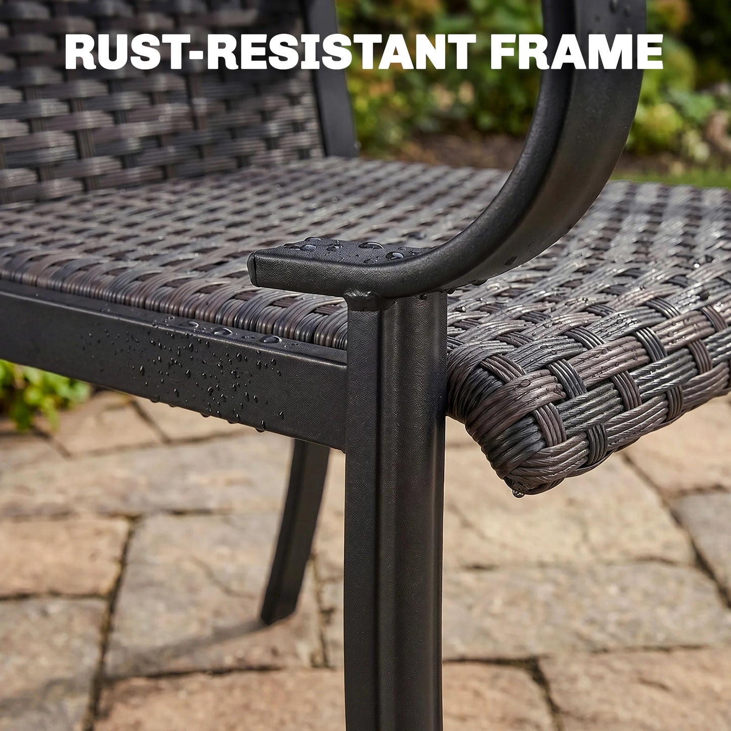 Set of 4 Outdoor Wicker Dining Chairs, All-Weather Rattan Armchairs with Armrests, Steel Frame, High Back and Deep Seating, Brown
