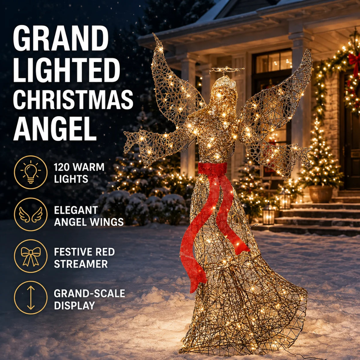 Lighted Angel Christmas Yard Art Metal LED Sculpture