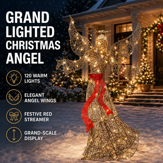 Lighted Angel Christmas Yard Art Metal LED Sculpture