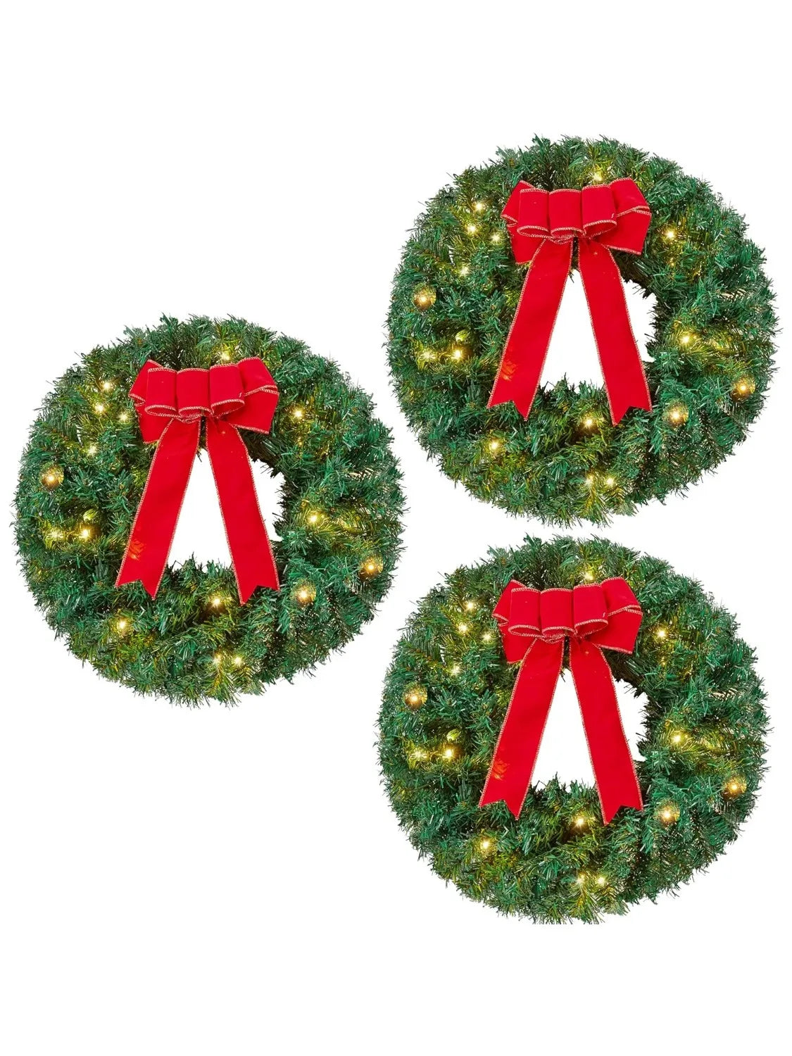 19" Christmas Pre-Lit Wreath with LED Lights with Ribbon 3 Pcs Wreaths for Front Door Windows Living Room and Indoor Outdoor Christmas Decorations Window Door Wreath Battery Operated