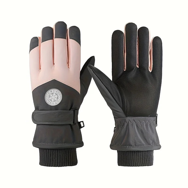 Winter Unisex Snowboard Ski Gloves PU Leather Non-slip Touch Screen Waterproof Motorcycle Cycling Fleece Warm Snow Gloves