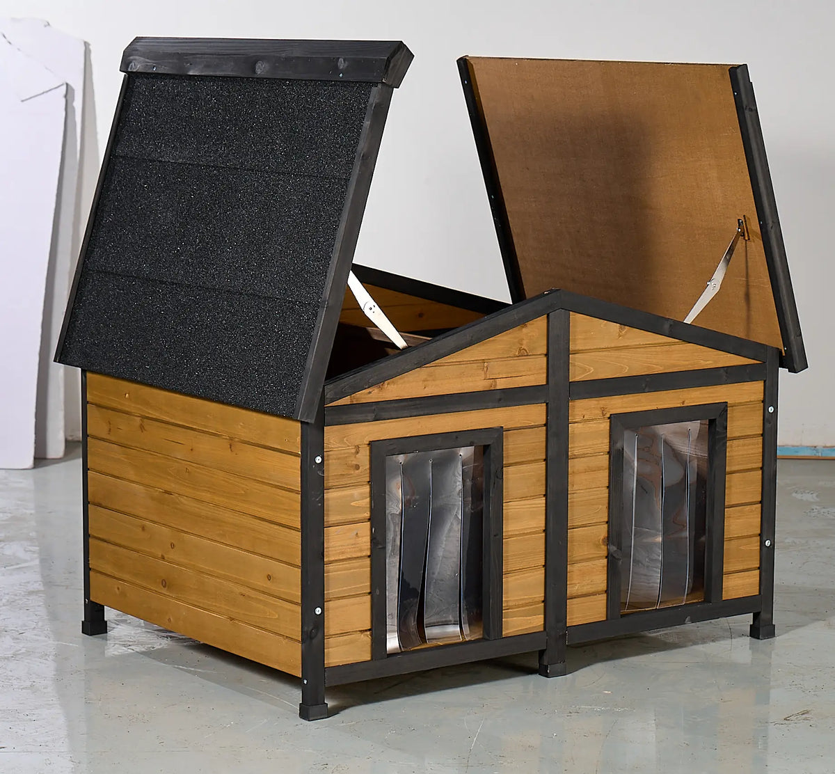 Natural Wood Double-Door Dog House Outdoor Waterproof Kennel for Large Breeds Multi-Dog Family Use