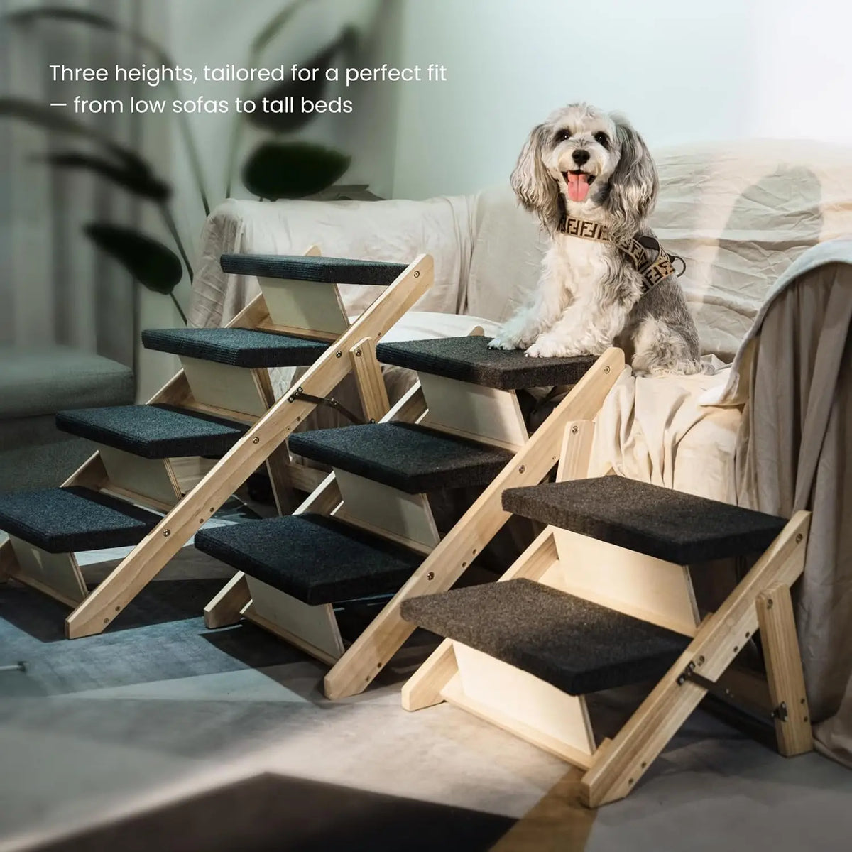 Premium Foldable Wooden Pet Stairs And Ramp For Dogs And Cats
