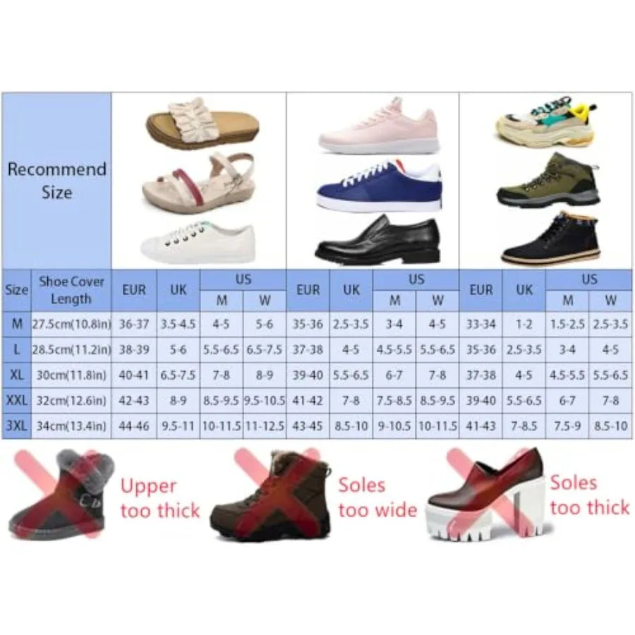 Waterproof Shoe Covers, Reusable Foldable Slip Proof Bottom Overshoes with Zipper, Keep Shoes Dry for Gardening Cycling Fishing