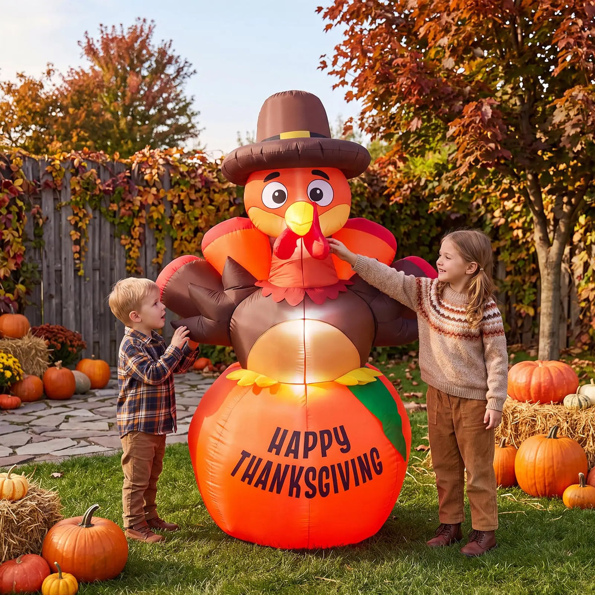 HiMISS Thanksgiving Pumpkin Turkey Inflatable Yard Decor With LED Lights