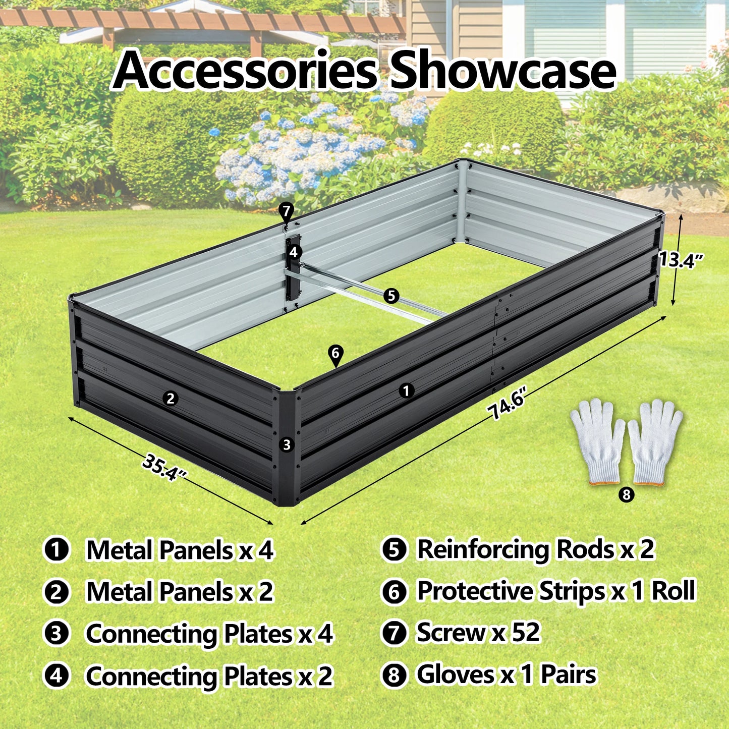 6x3x1 ft Sturdy Galvanized Steel Raised Garden Bed Planter Box for Vegetables Flowers Herbs Succulents Backyard Patio Black