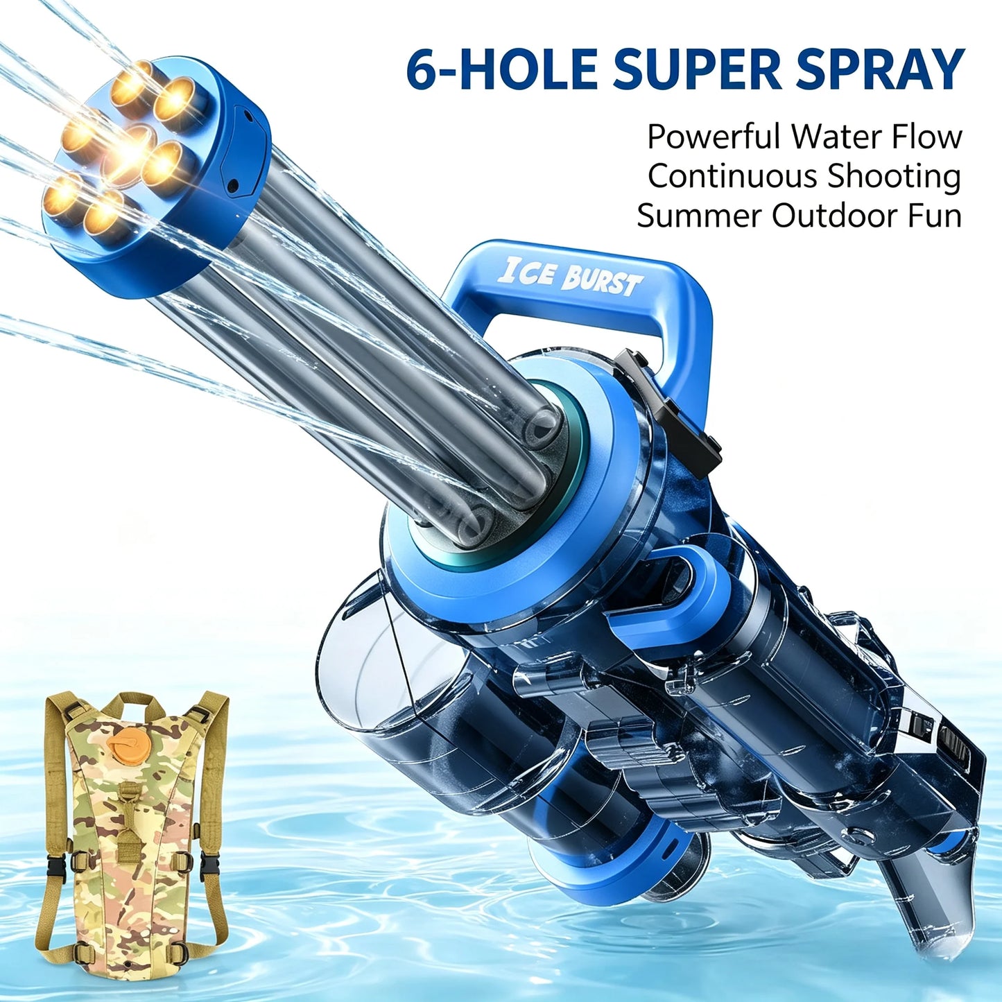 Rechargeable Automatic Gatling Water Gun Toy, Durable ABS Electric Water Blaster, Comes with Water Bag, Lithium Battery, Screwdriver and User Manual, Ideal Summer Game Gift for Pool Party, Beach & Backyard Water Battles for C