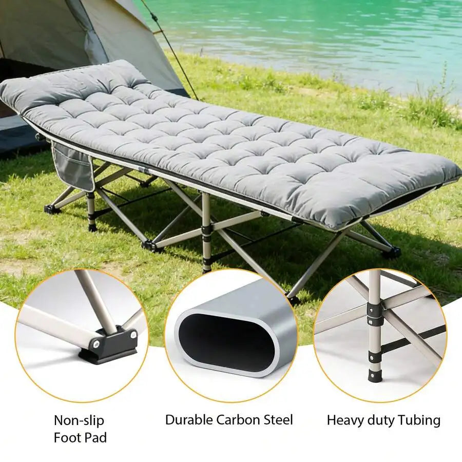75 Inches Folding Camping Cot With Removable Cot Mattress For Adults Up To 500lbs, Portable Foldable Guest Bed, Durable Bed With