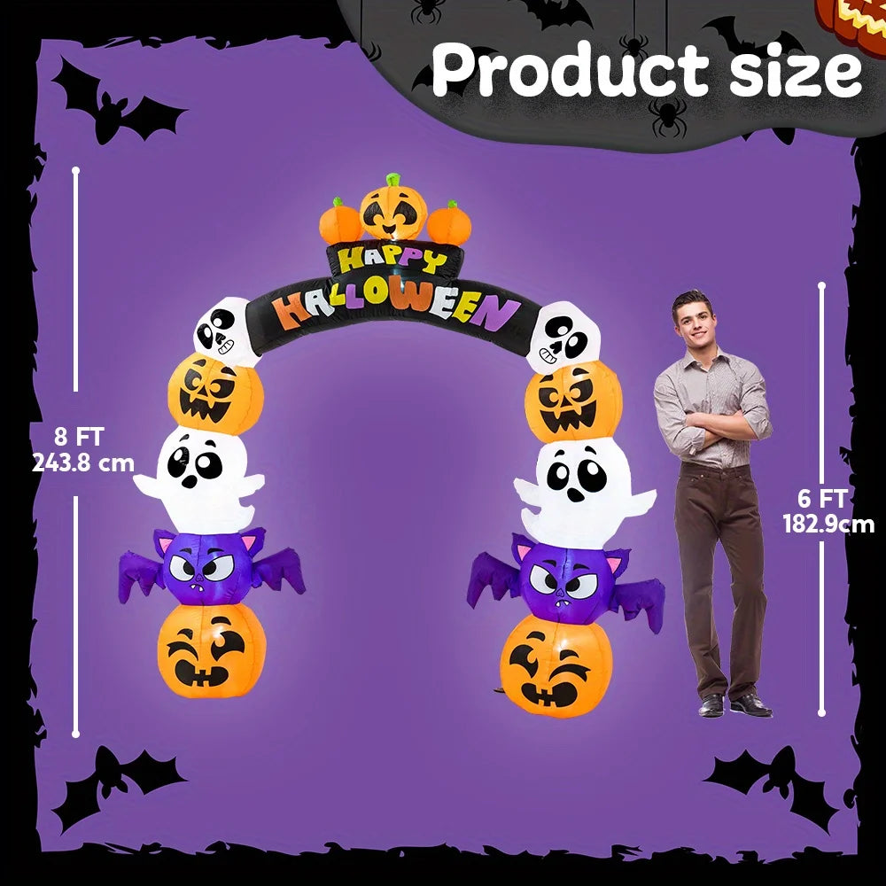 Halloween Inflatable Pumpkin Archway With LED Lights Outdoor Yard Decoration