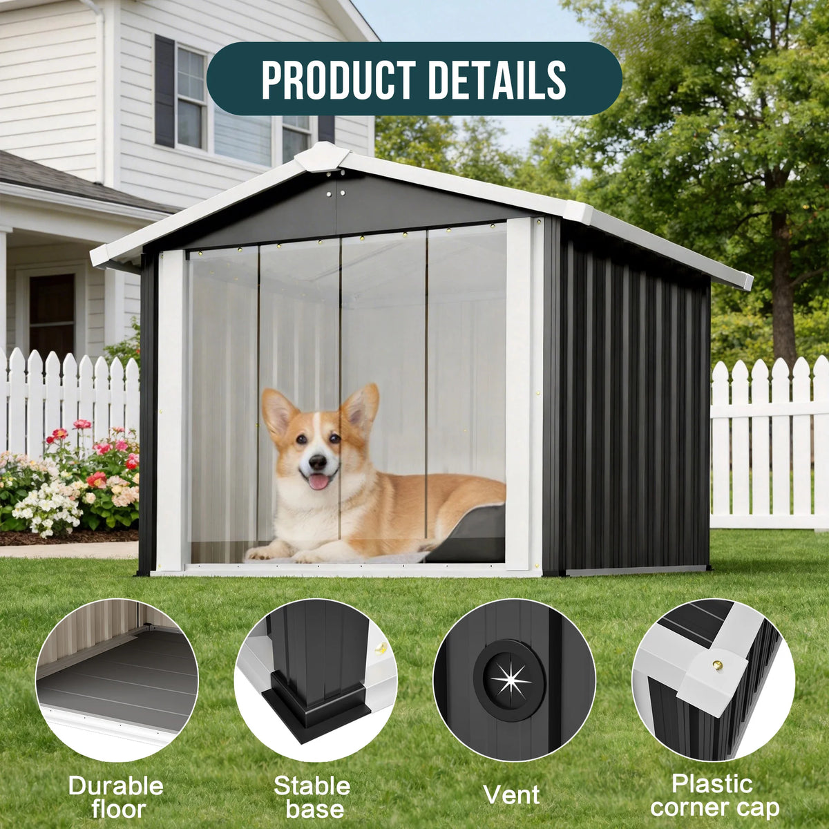 Waterproof Metal 2 In 1 Dog House and Storage Shed