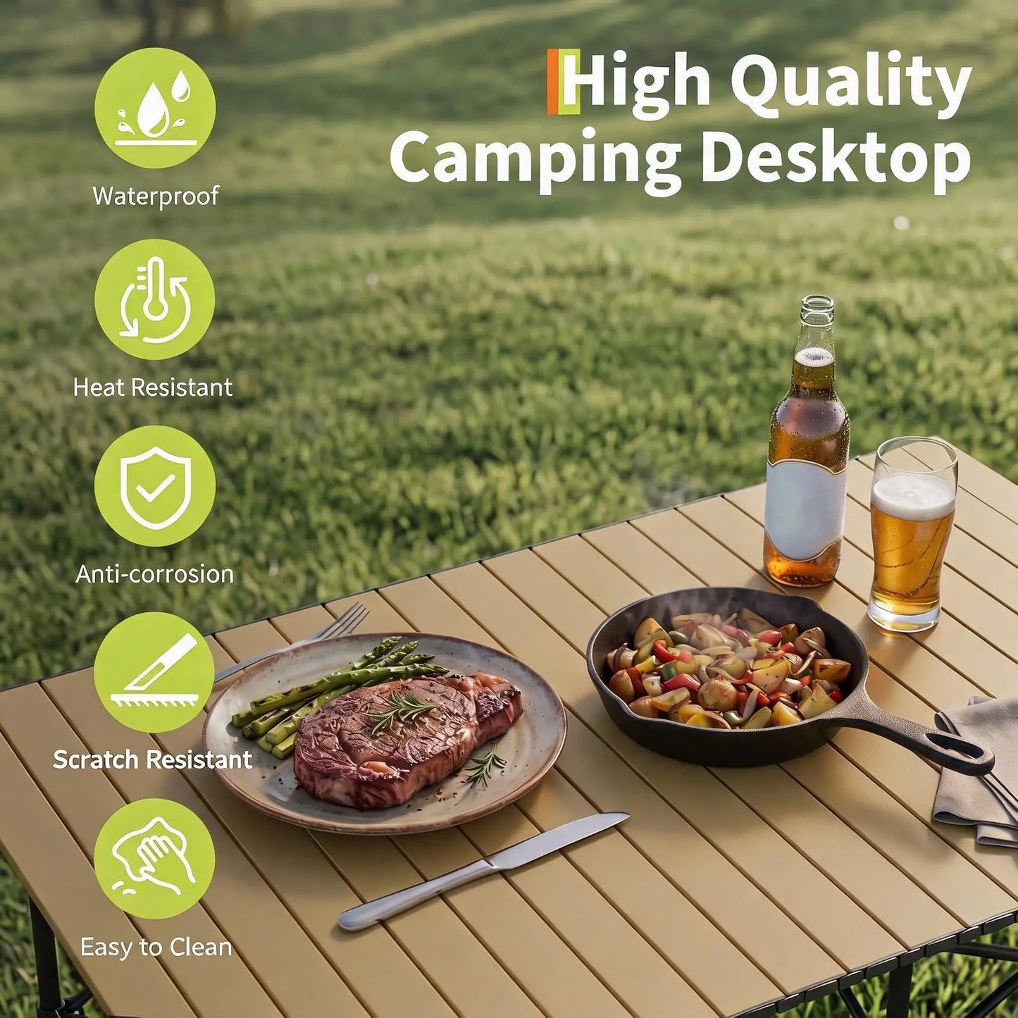 47x28x30in Folding Camping Table, Portable Aluminum Roll Up Table With Carry Bag, 110lb Outdoor Picnic BBQ Patio Table For Beach Backyard