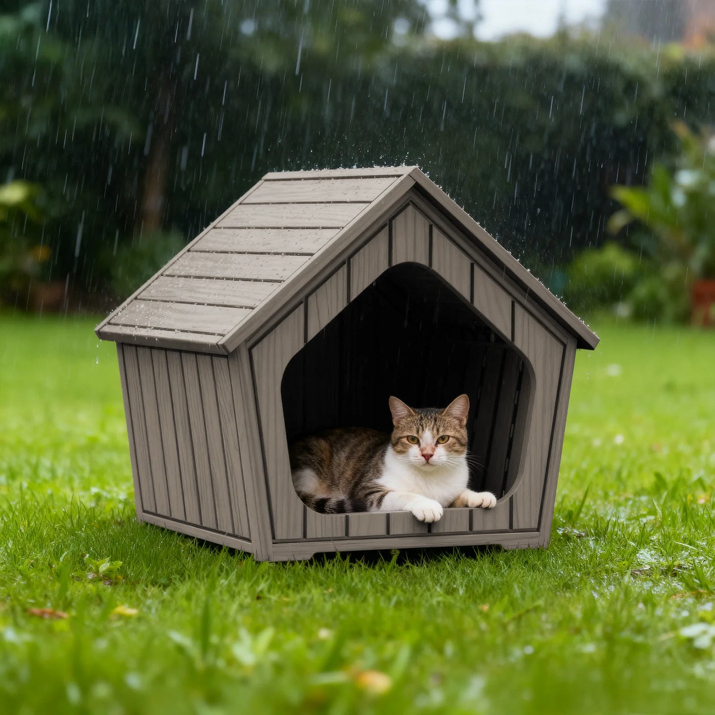 Outdoor Plastic Gable Roof Dog House With Ventilated Design