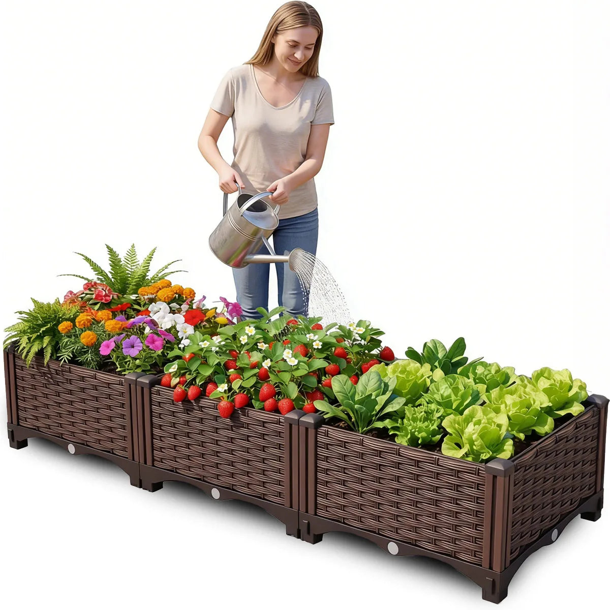 Rectangular Raised Garden Bed Kit Outdoor Plastic Planter Grow Box for Fresh Vegetables, Herbs, Flowers & Succulents,