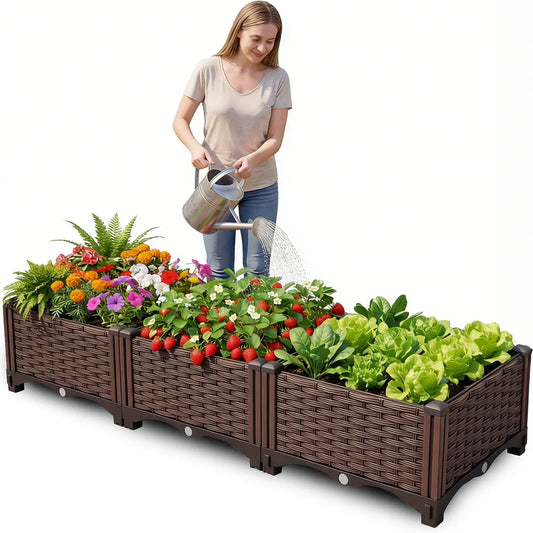 Rectangular Raised Garden Bed Kit Outdoor Plastic Planter Grow Box for Fresh Vegetables, Herbs, Flowers & Succulents,