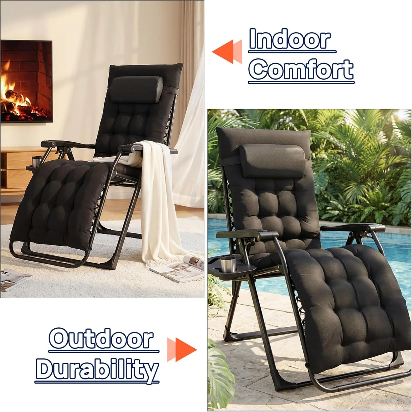 Outsunny Foldable Zero Gravity Reclining Chair, Adjustable Backrest Patio Lounger with Solid Metal Frame & Plastic-Filled Cushions, Outdoor Seat for Poolside Garden Hard Floors Relaxation