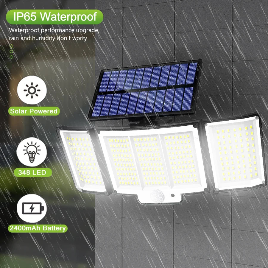 Solar Outdoor Motion Sensor Lights 348/328 LED Security Flood Wall Lamp Remote Control 270° IP65 Waterproof Outdoor Lighting