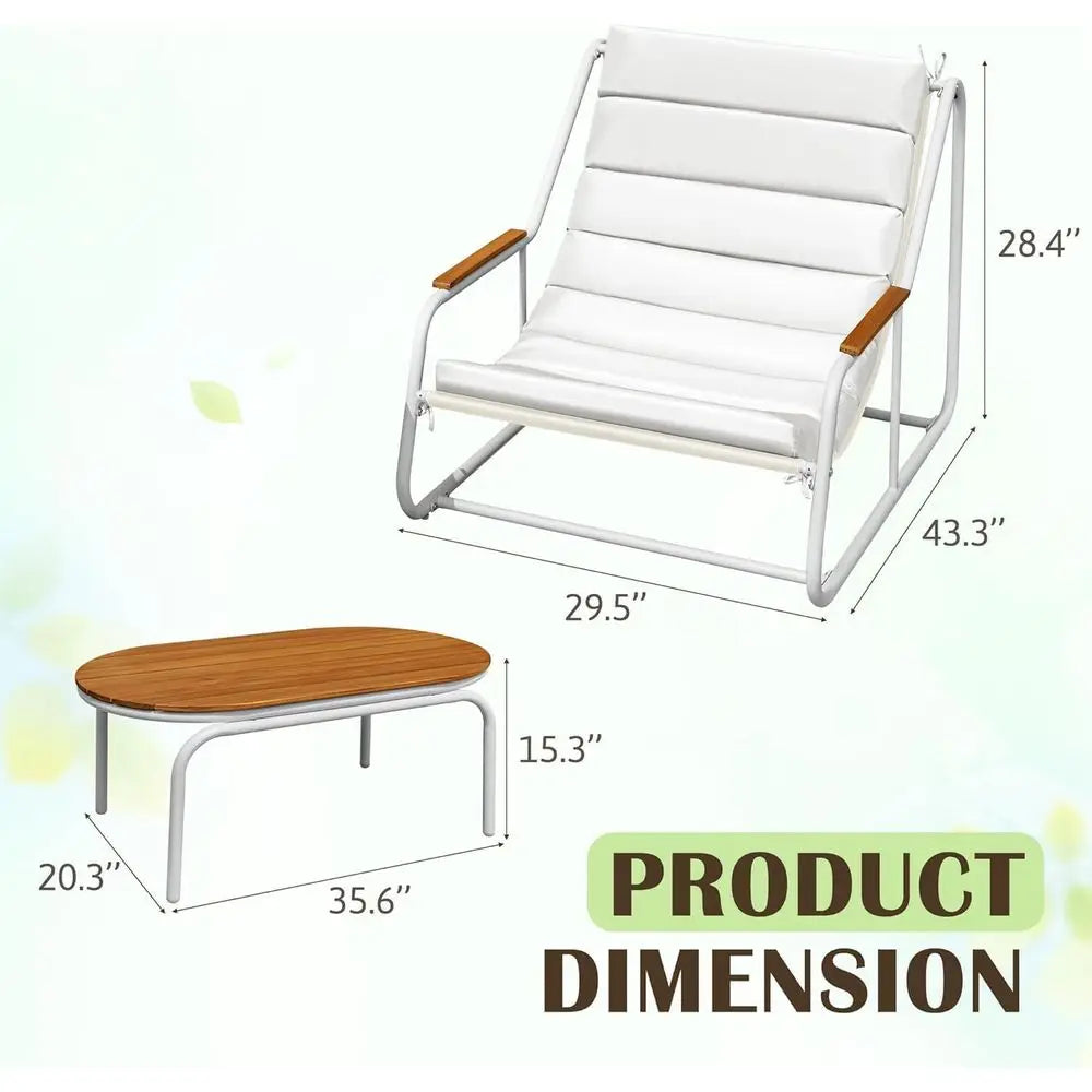 Outdoor Patio 3-Piece Set With Weather-Resistant Chaise Lounges And Table