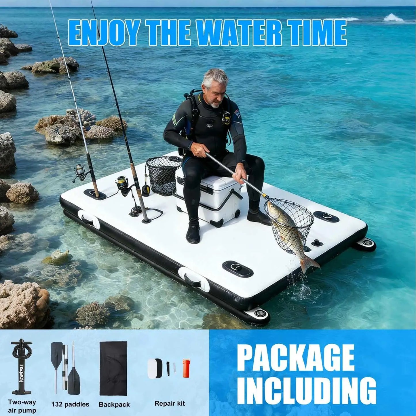 Inflatable Floating Dock 6.5ft 8ft Inflatable Air Dock Platform with 2 Bottom Pontoons Inflatable Fishing Dock for Boating River