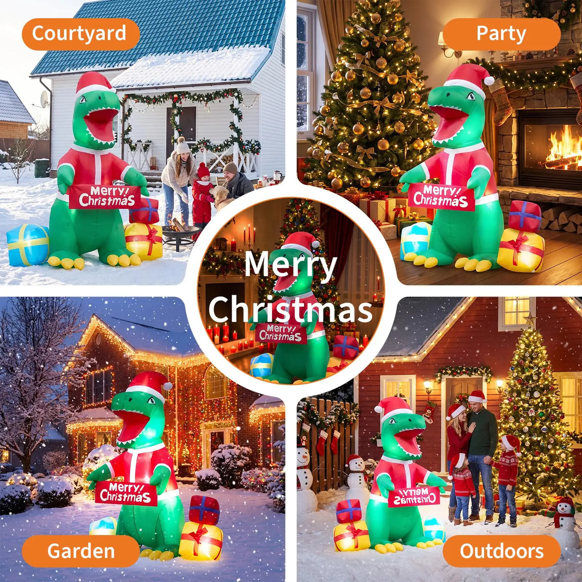 HiMiss Christmas Dinosaur Inflatable Yard Decoration with Led Lights