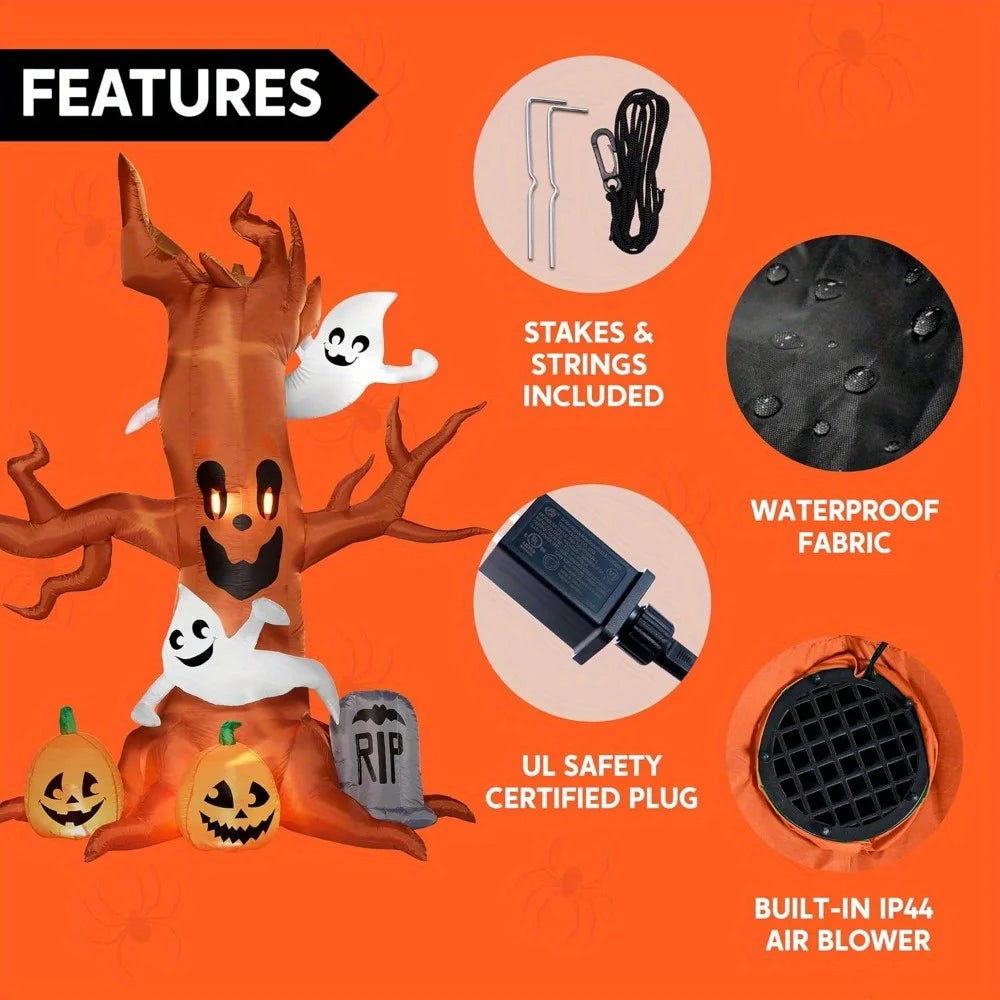 Halloween Inflatable Scary Tree With Ghosts Pumpkins And LED Lights