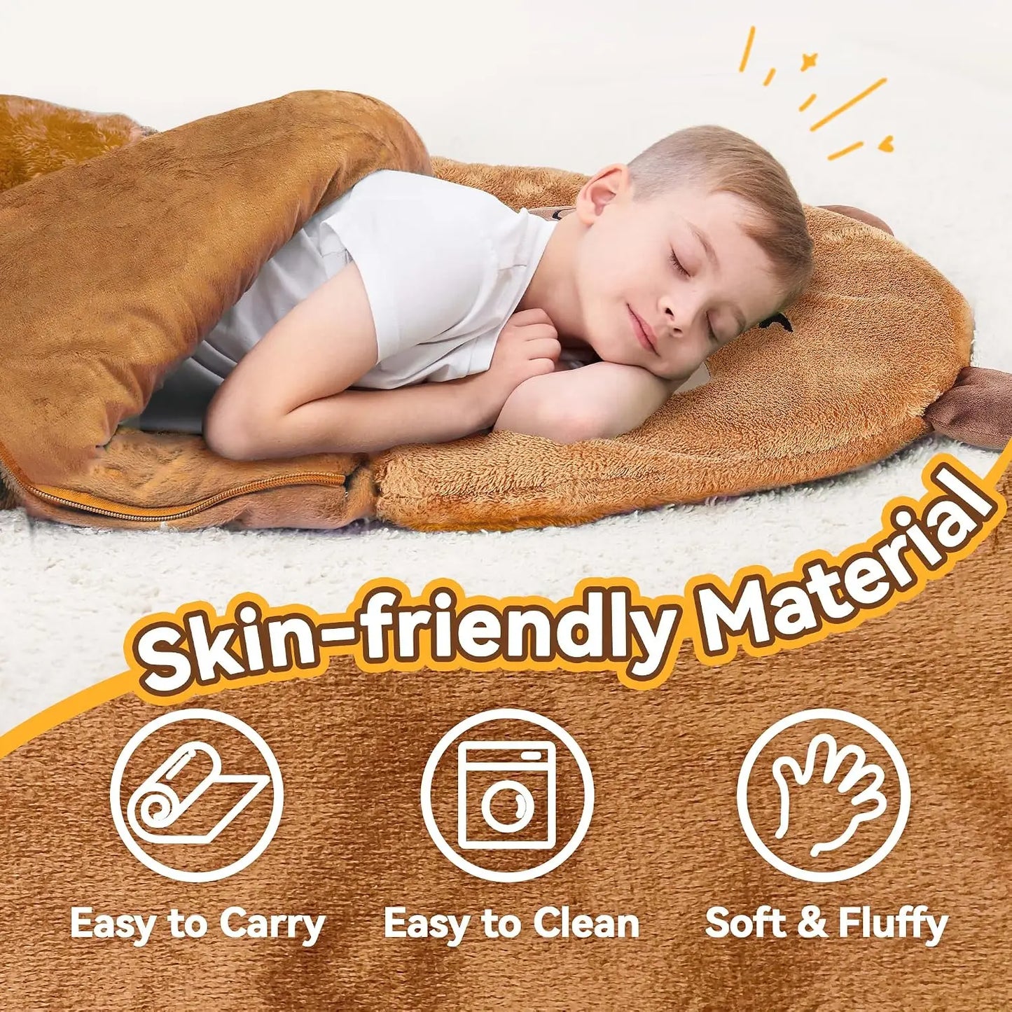 Kids Sleeping Bag, Plush Capybara Nap Mat, 2-in-1 Pillow, Travel Sleepover, Gift for Ages 3-12