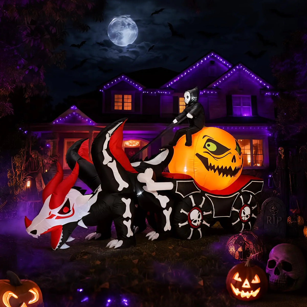 HiMISS Halloween Inflatable Dragon Carriage With LED Lights