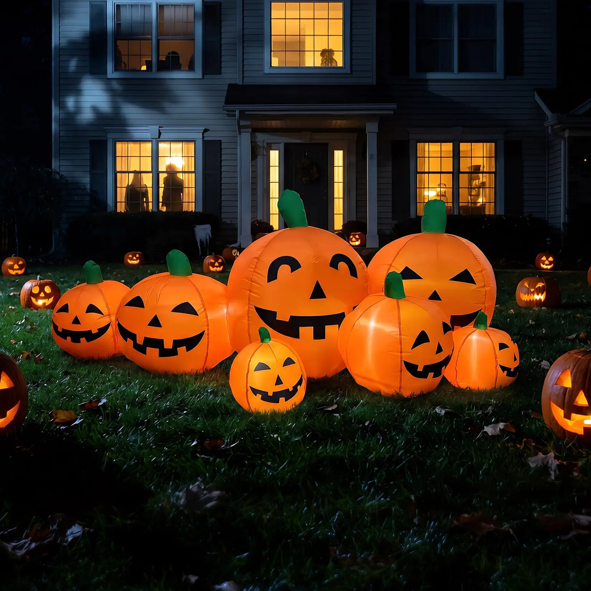 7.5FT Halloween Inflatable Pumpkin Patch With LED Lights, 7 Jack-O-Lantern Blow Up Decor For Outdoor Yard Lawn Thanksgiving Fall