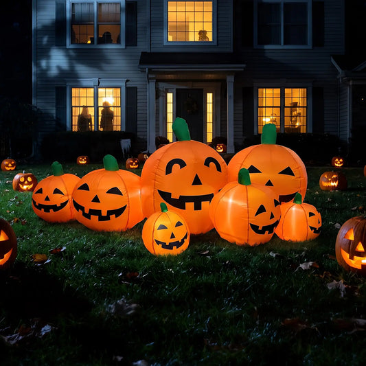 7.5FT Halloween Inflatable Pumpkin Patch With LED Lights, 7 Jack-O-Lantern Blow Up Decor For Outdoor Yard Lawn Thanksgiving Fall