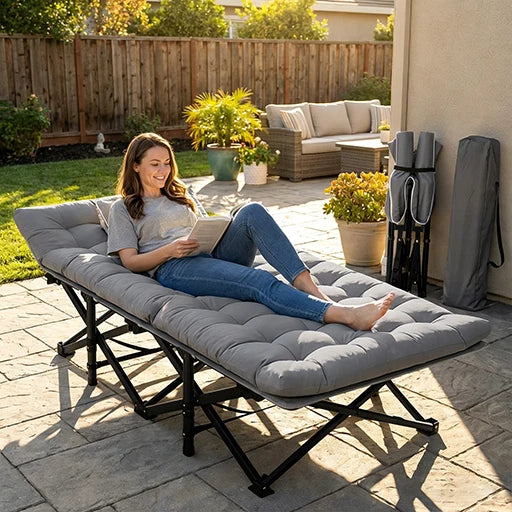 Heavy Duty Folding Camping Cot with Detachable Mattress - Portable Adult Sleeping Bed for Office Napping, Outdoor Camping & Home Use