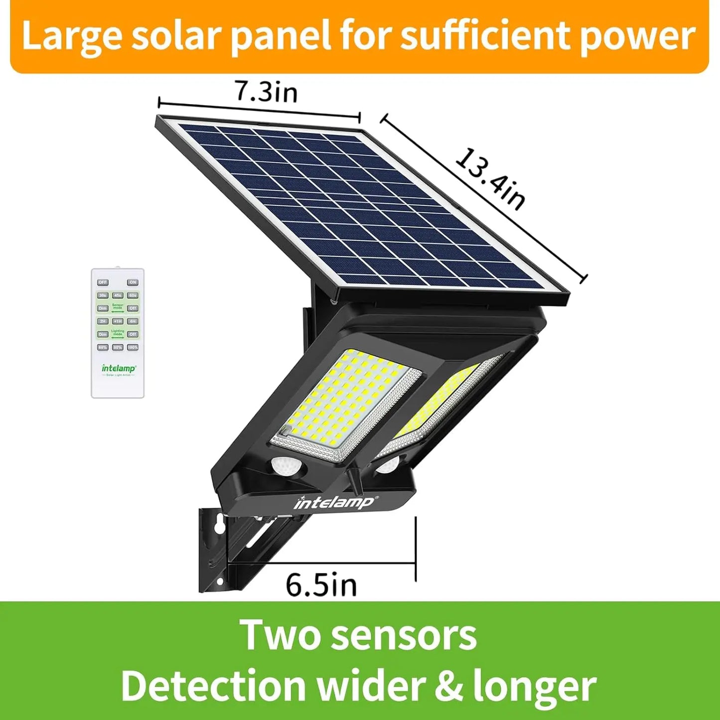 Intelamp 12500 mAh 3000 lm Outdoor Solar Street Lights Larger solar panel Two Motion sensors for garden Courtyard Walk Garage
